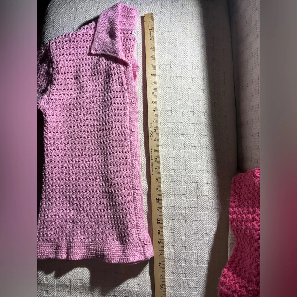 Light Pink Crochet short sleeve sweater Cotton M Y2K Coquette Soft Girl Beachy